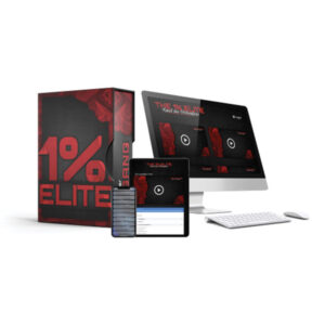 1% Elite digitales Kursprogramm – Produktbild mit Boxdesign und Zugriff auf PC, Tablet und Smartphone